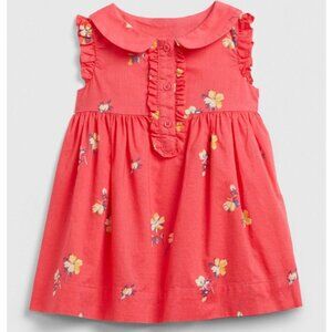 GAP BABY Coral Pink Floral Ruffle Dress Size 12-18 Months EUC